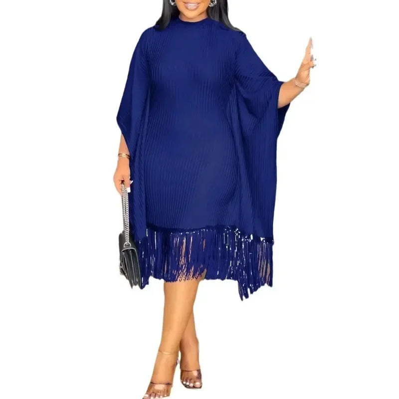 Robe mi-longue à pampilles en polyester à manches 3/4 pour femmes, tenues africaines élégantes, vêtements africains