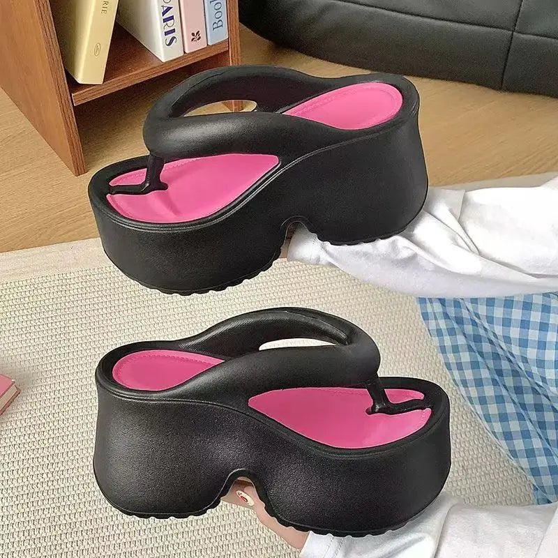 Tongs compensées à Clip pour femmes, sandales de plage à plateforme épaisse, semelle épaisse, pantoufles Eva à talons hauts, été 2025