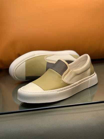 Printemps nouveaux hommes en cuir à semelles épaisses simples et à la mode couleur bloqué chaussures décontractées