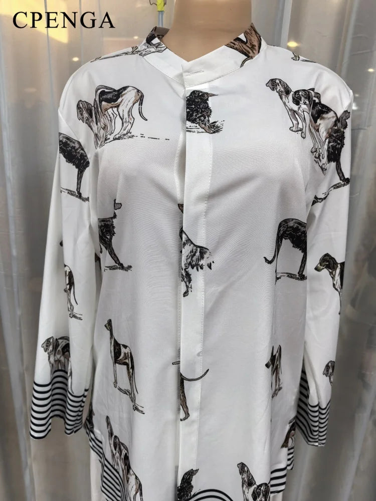 Ensemble Dashiki africain 2 pièces pour femmes, haut imprimé chien, pantalon ample, costume traditionnel, respirant, confortable, tenue décontractée, été