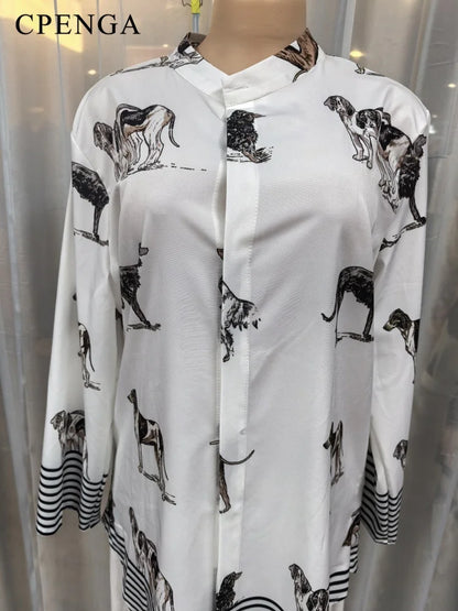 Ensemble Dashiki africain 2 pièces pour femmes, haut imprimé chien, pantalon ample, costume traditionnel, respirant, confortable, tenue décontractée, été