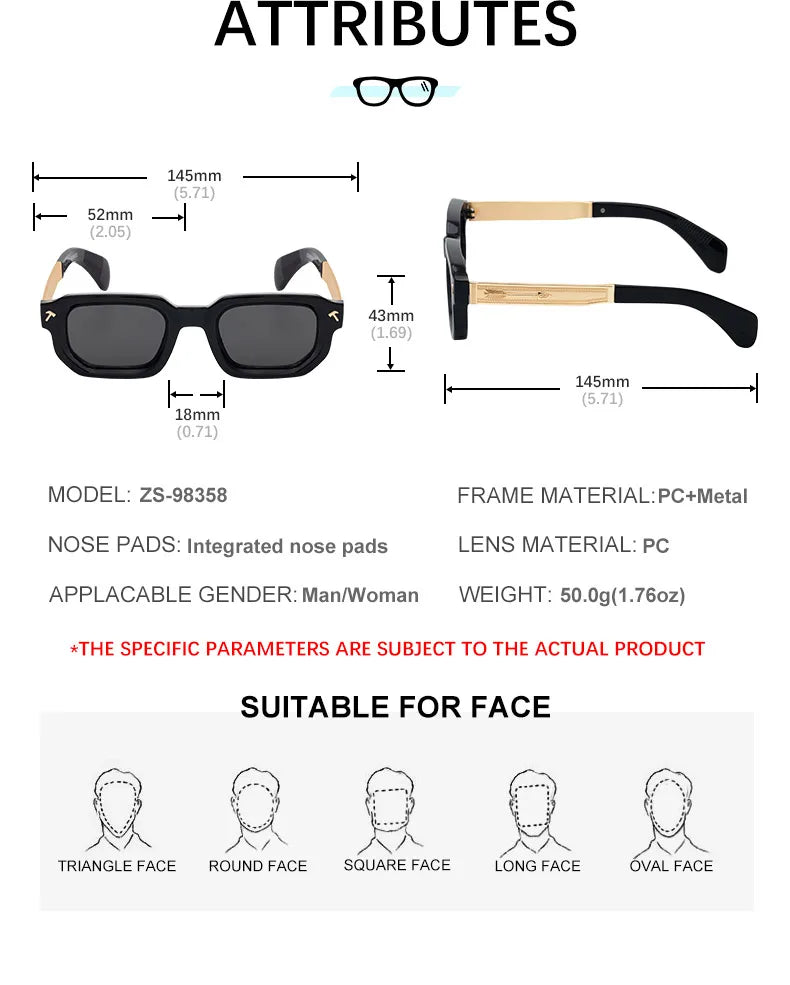 Polarisées Carré Punk lunettes de Soleil Hommes 2025 De Luxe Marque Classique Rectangle Lunettes De Soleil UV400 Conduite Lunettes De Mode En Plein Air Nuances