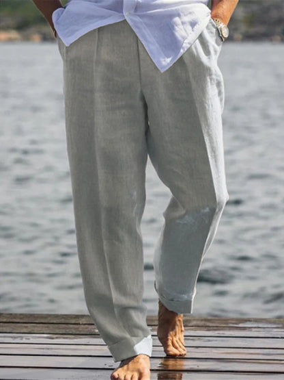Pantalon en lin ample et respirant pour hommes, décontracté, pour loisirs quotidiens, confortables, fins, à la mode, couleur unie, printemps été