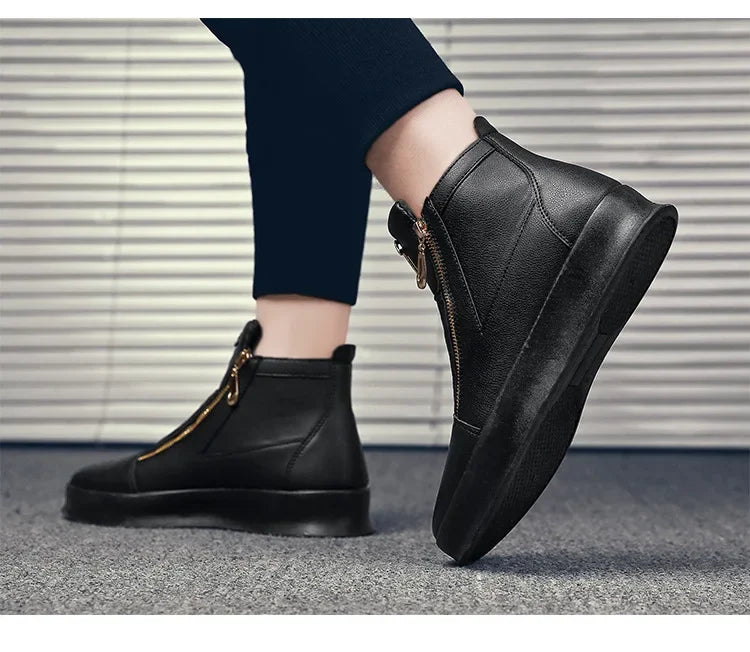 High Top Casual Shoes for Men Brand Ankle Boots Fashion White Men Skateboard Shoes Luxury Platform Sport Shoes Leather Men Boots