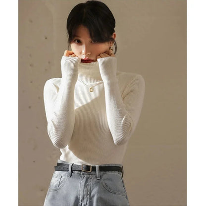 Pull intégré à col haut et manches longues pour femme, doublure polaire, nouveau Style, couche de Base chaude, haut à la mode, printemps hiver