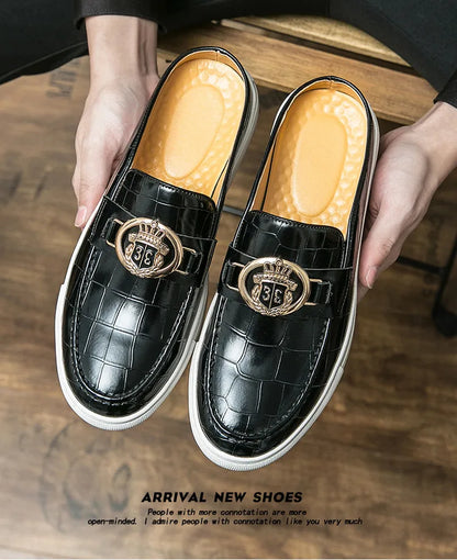 Mocassins en cuir de style britannique pour hommes, demi-chaussures marron, chaussures à enfiler, confortables et respirantes, haute qualité, été