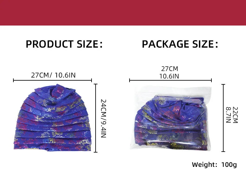 Turban Plissé à Paillettes pour Femme, Écharpe de Sauna Musulmane, Chapeau Africain, 2025