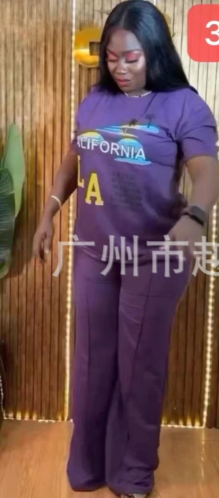 Personnalisé 2025 nouvelles femmes rayure imprimé 2 pièces ensembles survêtement femmes décontracté grande taille bureau montre de sport et pantalon à jambes larges ensemble