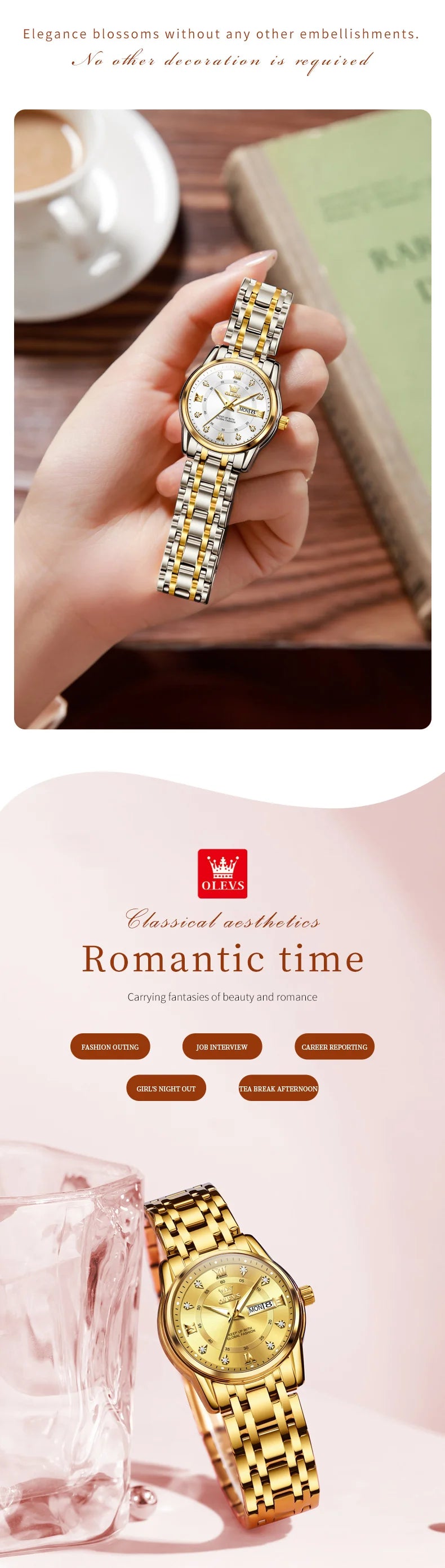 OLEVS meilleure vente mode en acier inoxydable Quartz dames montre de luxe double calendrier lumineux étanche montre élégante pour les femmes