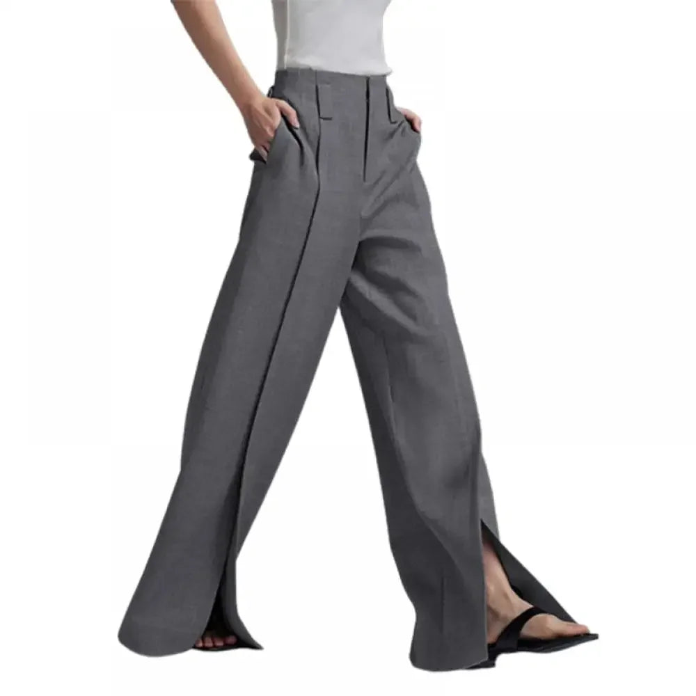 Yeezzi – pantalon de costume d'affaires urbain pour femme, nouvelle mode, noir, blanc, ample, droit, taille haute, plissé, fendu sur le devant, 2025