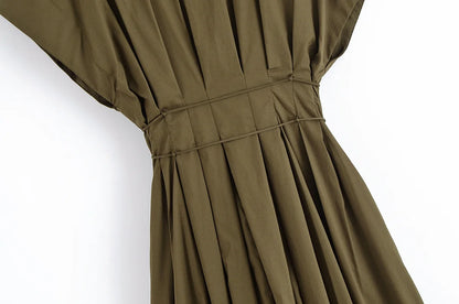 TRAFZA femmes mode d'été col en v à lacets Midi robe à manches courtes femme élégante dos nu plissé Sexy taille longue robe