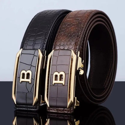Ceinture en cuir pour hommes, décontractée, café noir, Design de luxe, marque tendance, boucle automatique, motif Crocodile