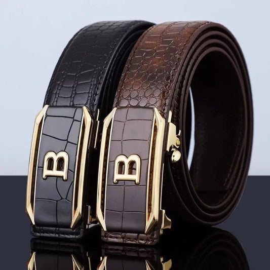 Ceinture en cuir pour hommes, décontractée, café noir, Design de luxe, marque tendance, boucle automatique, motif Crocodile