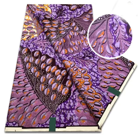 Tissu africain en cire de coton, très bonne qualité, nouvelle grande cire Ankara brillante Pagne, couleur grise, brillant doré, trucs Batik, 6 mètres