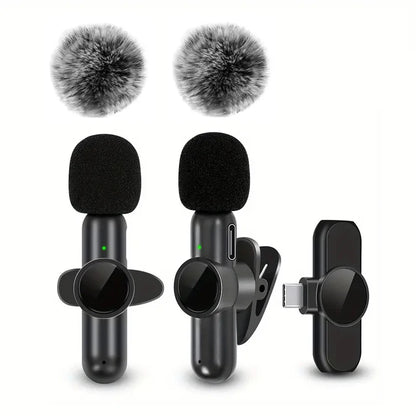 Microphone Lavalier sans fil avec couverture coupe-vent, Mini micro d'enregistrement Audio et vidéo pour iPhone et téléphone portable Android