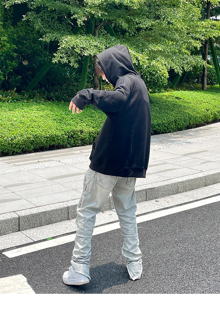 Jean à jambes larges pour homme et femme, streetwear, décontracté, déchiré, troué