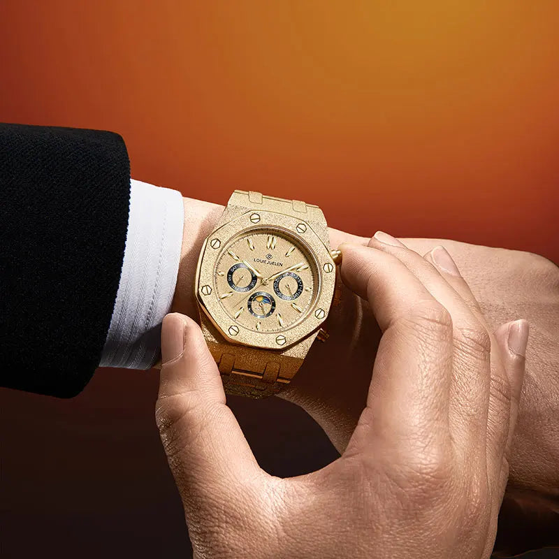 LOUIE JUELEN nouveaux hommes montre haut de gamme de luxe mécanique automatique en acier inoxydable étanche lune montre lumineuse montre-bracelet horloge