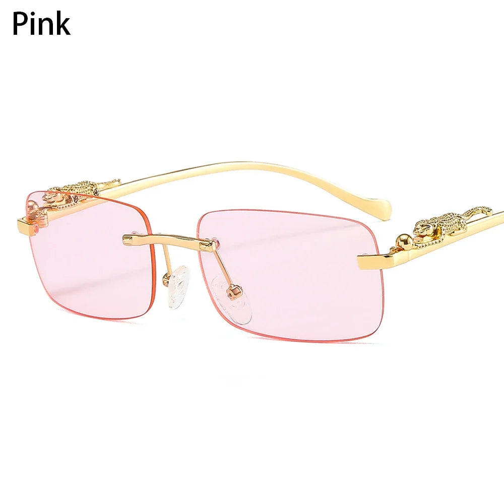 Lunettes de soleil carrées sans monture pour femmes et hommes, bord coupé, léopard doré, petite monture, concepteur rétro, lunettes d'ombre, UV400 oculos