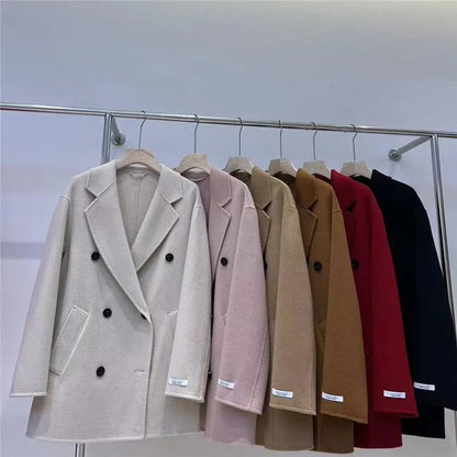 GENHUA 2025 automne hiver nouveaux modèles femmes Double face manteau en cachemire de haute qualité polyvalent 10% cachemire veste à Double boutonnage