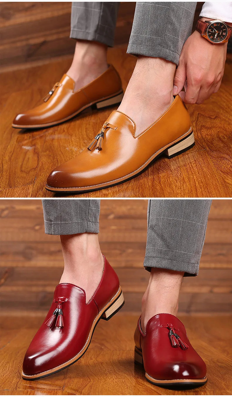 Chaussures en cuir pour hommes de luxe bureau hommes Oxfords formels pointu Oxford mariage en cuir hommes chaussures habillées mocassins à franges chaussures sociales