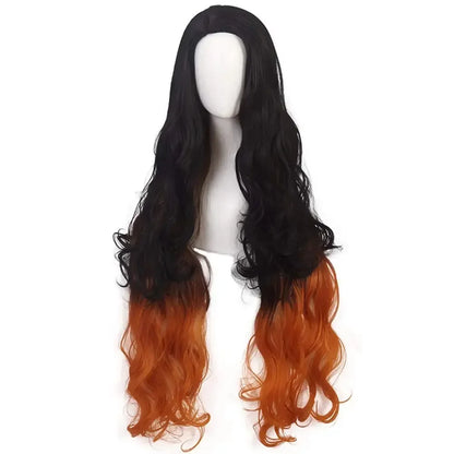Nezuko perruques démon Slayer Costume perruques synthétiques Orange mélangé noir longues perruques bouclées pour les femmes Kamado Nezuko noir Orange perruques