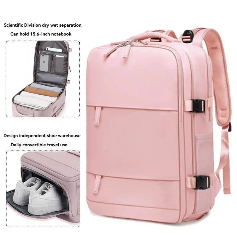 Sac à dos violet clair de grande capacité pour femmes avec séparation sèche et humide, sac d'ordinateur de transport, multifonctionnel étanche l