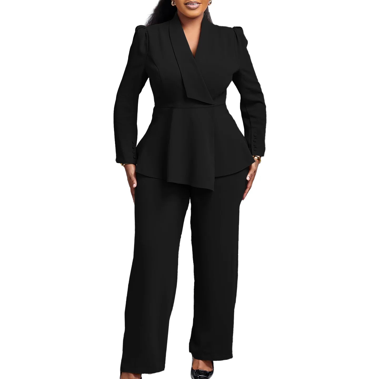 BERAKAH SUPRÊME - Femmes deux pièces ensemble élégant manches longues hauts taille haute pantalon pantalon modeste Peplum bureau dames vêtements de travail costume d'affaires nouveau