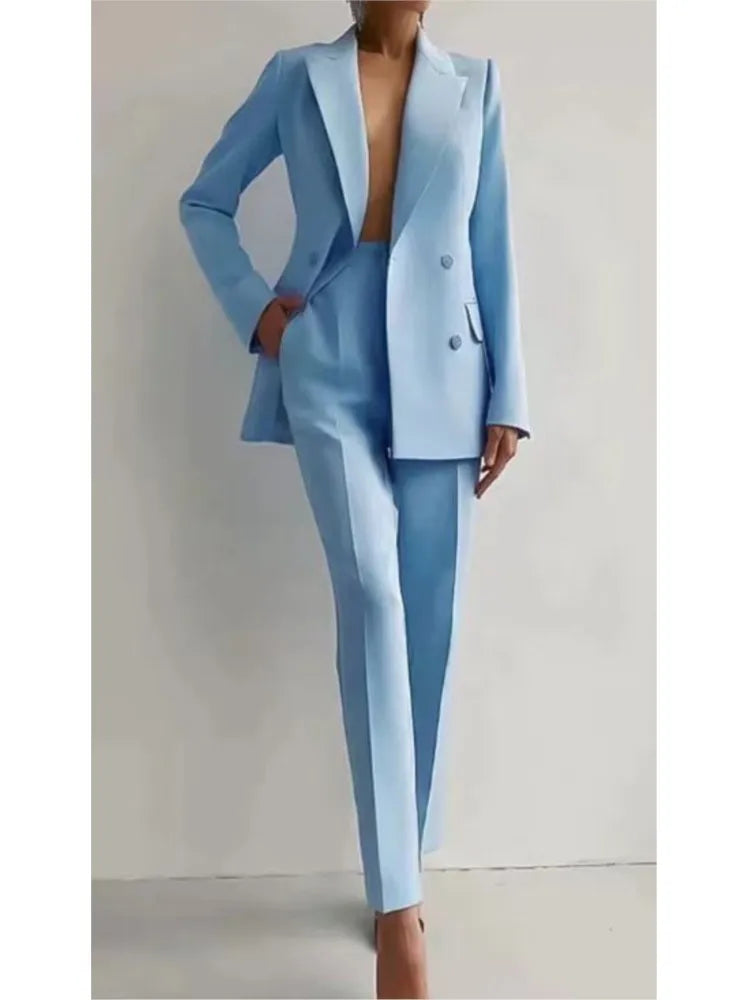 Printemps décontracté à manches longues costume ensemble automne élégant bureau dame solide mince hauts Blazer pantalon deux pièces ensembles femmes tenue 2025
