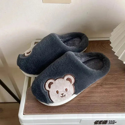 Ours en peluche pantoufles pour femmes hommes mode Kawaii moelleux hiver chaud pantoufles amoureux dessin animé ours en peluche maison chaussures TG03