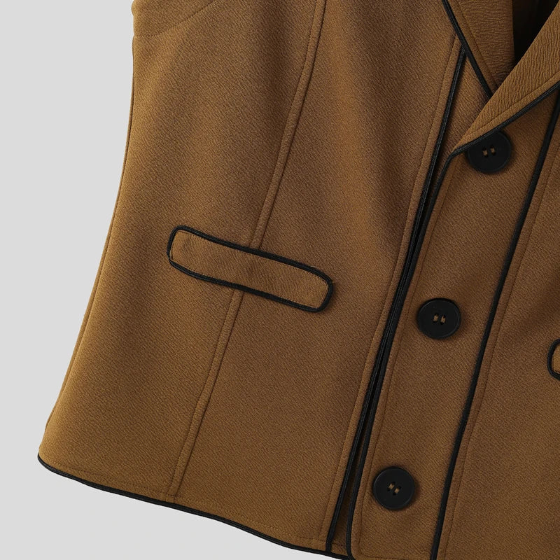 INCERUN hommes gilets Patchwork revers sans manches bouton décontracté hommes gilets couleur-bloc Streetwear 2025 mode gilets hommes S-5XL