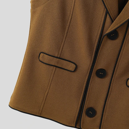 INCERUN hommes gilets Patchwork revers sans manches bouton décontracté hommes gilets couleur-bloc Streetwear 2025 mode gilets hommes S-5XL