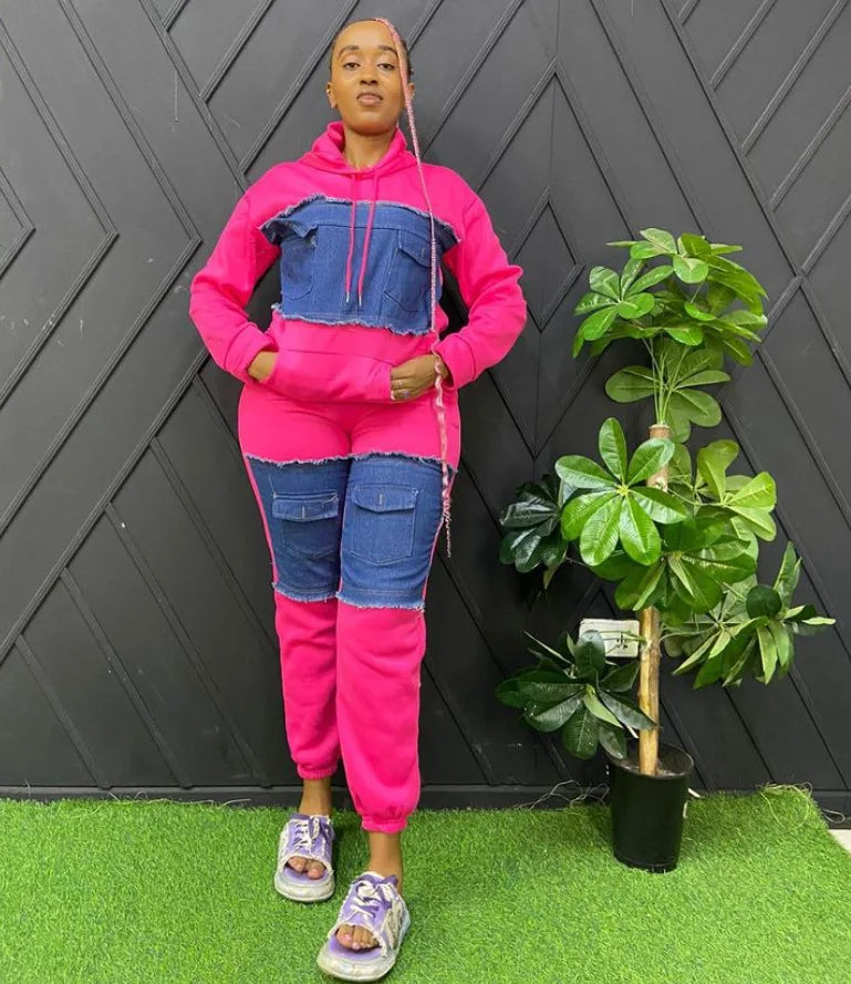 Ensemble 2 pièces pour femmes, vêtements africains Dashiki, nouvelle mode printemps-automne, haut en Denim à manches longues et pantalon, costume de fête, ensembles assortis