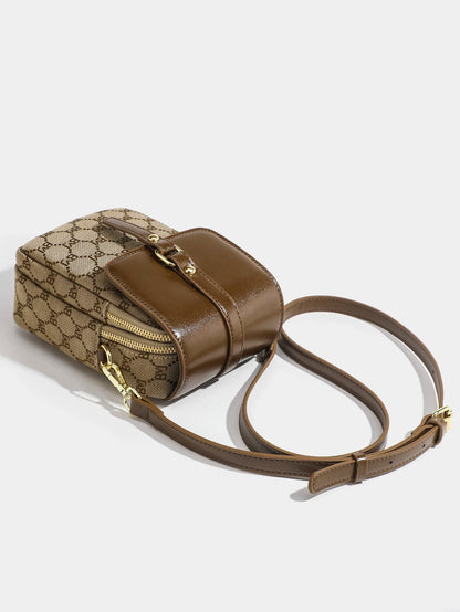 Petit sac rond à croix diagonale à carreaux pour femmes, sac à bandoulière rétro contrasté