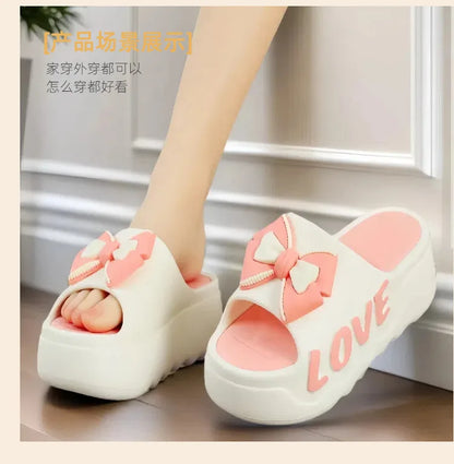 Feerldi nouveau 2025 blanc rose nœud papillon pantoufles femme haute plate-forme EVA diapositives sandales de créateur sabots de plage femmes ascenseur chaussure