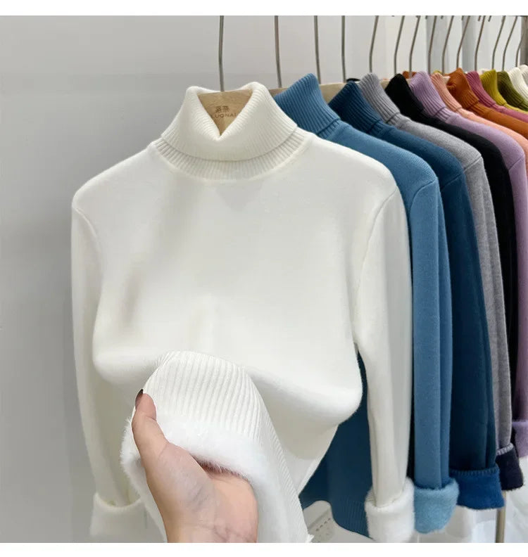 Pull intégré à col haut et manches longues pour femme, doublure polaire, nouveau Style, couche de Base chaude, haut à la mode, printemps hiver