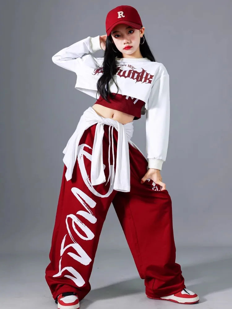 Filles K-pop haut court mode lettres Sport Joggers pantalon fille groupe vêtements ensembles enfants Hip Hop Streetwear enfants Jazz Costumes