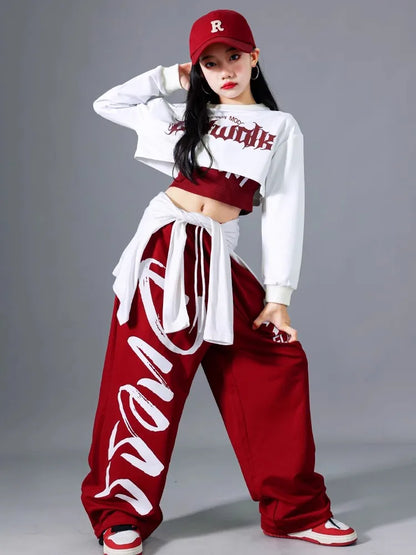 Filles K-pop haut court mode lettres Sport Joggers pantalon fille groupe vêtements ensembles enfants Hip Hop Streetwear enfants Jazz Costumes