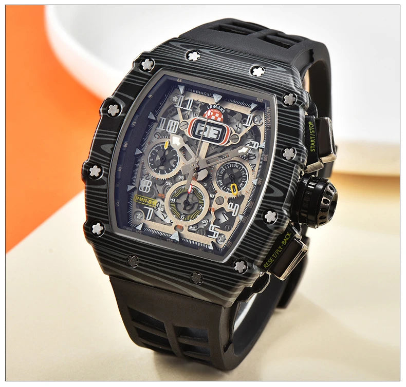 Nouvelle génération sport conception creuse montre d'affaires machines de sport modernes vent quartz petite montre artisanale à trois disques