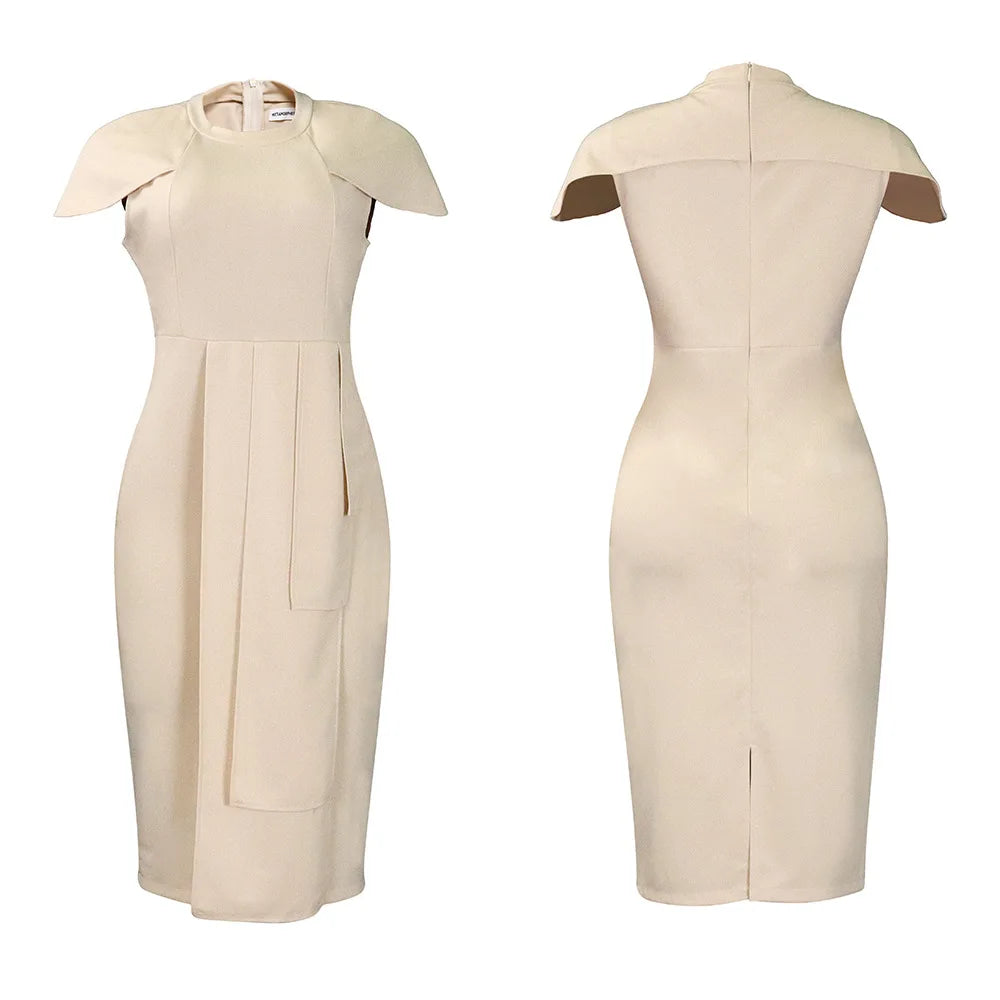 FairyShely-Robe drapée à manches courtes pour femmes, robe de soirée sexy, grande taille, monochromatique, grandes robes à volants pour dames, robe curvy serrée, 2025