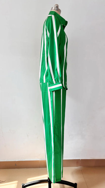 Chemise à manches longues rayée imprimée pour femme, revers élégant, taille élastique, jambe large, pantalon, ensemble 2 pièces, mode automne, nouveau, 2024