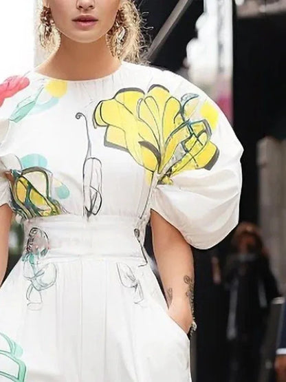 Krisstargirl tenue d'été 2 pièces ensemble pour femme 2025 nouvelle fleur imprimé Blouses haut et pantalon plissé à jambes larges ensembles femme vêtements