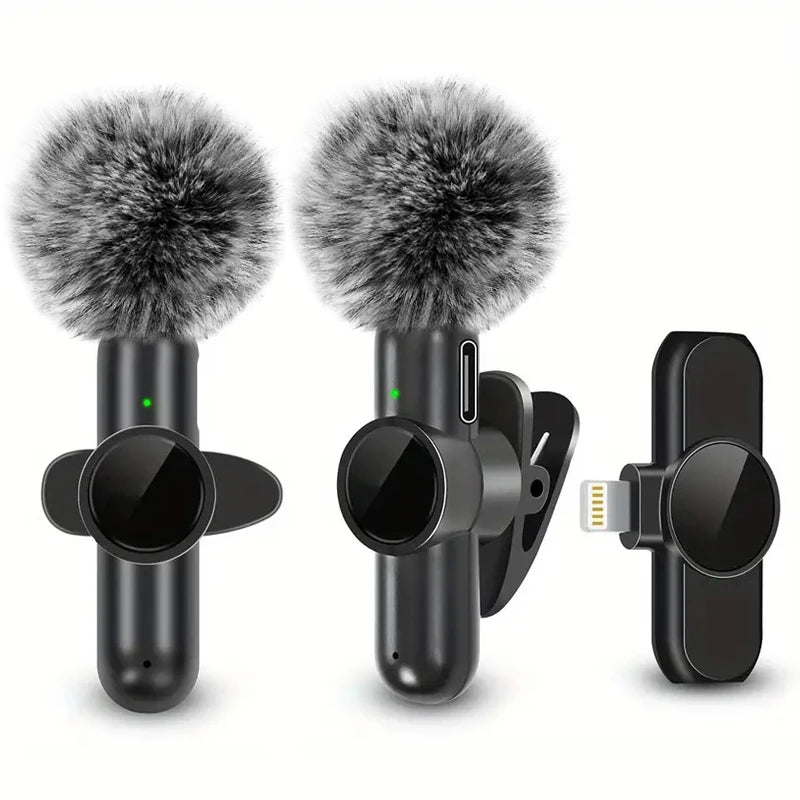 Microphone Lavalier sans fil avec couverture coupe-vent, Mini micro d'enregistrement Audio et vidéo pour iPhone et téléphone portable Android