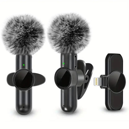 Microphone Lavalier sans fil avec couverture coupe-vent, Mini micro d'enregistrement Audio et vidéo pour iPhone et téléphone portable Android