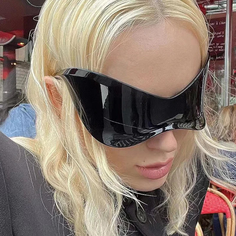 Lunettes de soleil surdimensionnées avec bouclier futuriste pour femmes et hommes, masque argenté à la mode, visière, Punk Y2K