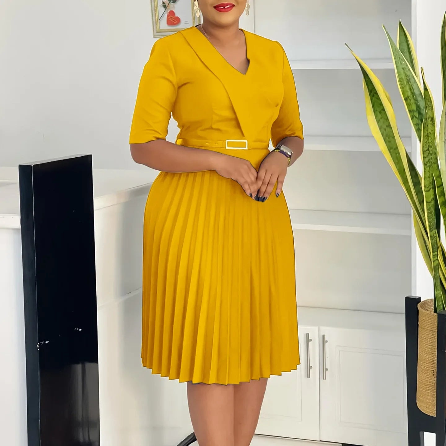 Robe plissée mi-longue en polyester à manches courtes et col en V pour femmes, vêtements africains, robe élégante, fête de mariage, été, Dashiki, 2025