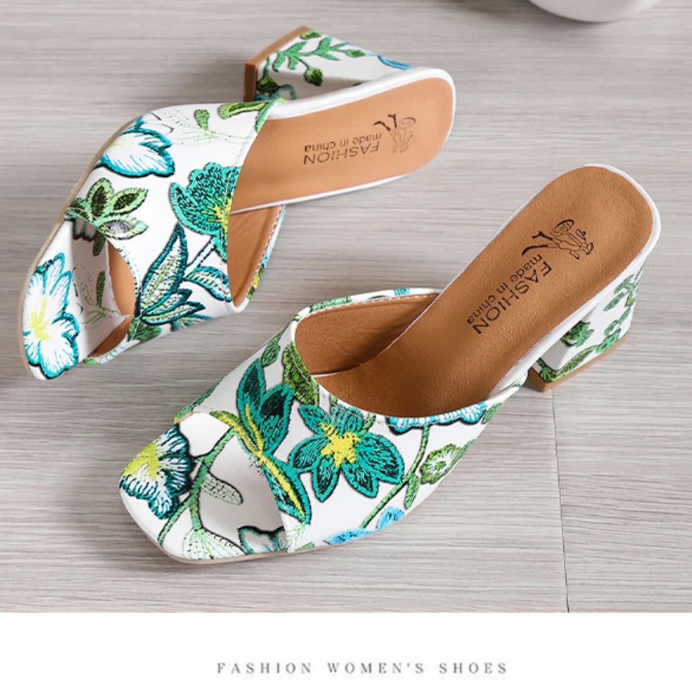 Pantoufles d'Été à Talons Épais pour Femme, Chaussures de Haute Qualité, Parka Ouverte, Décontractées, Grande Taille