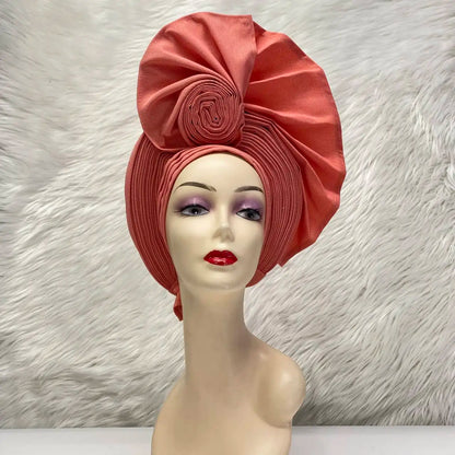 Turban de tête musulman pour femmes, Gele africain violet, casquettes déjà fabriquées, Auto Aso Oke, cravate de sauna Gele, chapeau rond pour dames, Z620-2 de fête