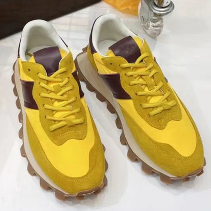 Chaussures de course rétro en daim pour femmes, baskets épaisses, tissu respirant, chaussures de sport à plateforme plate, mode décontractée, recommande une augmentation