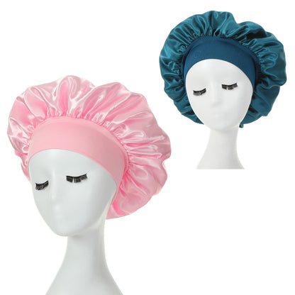 2 pièces lait Imitation soie large bord Satin tissu femmes cheveux chapeau Bonnet bande élastique chapeaux bonnets pour les femmes