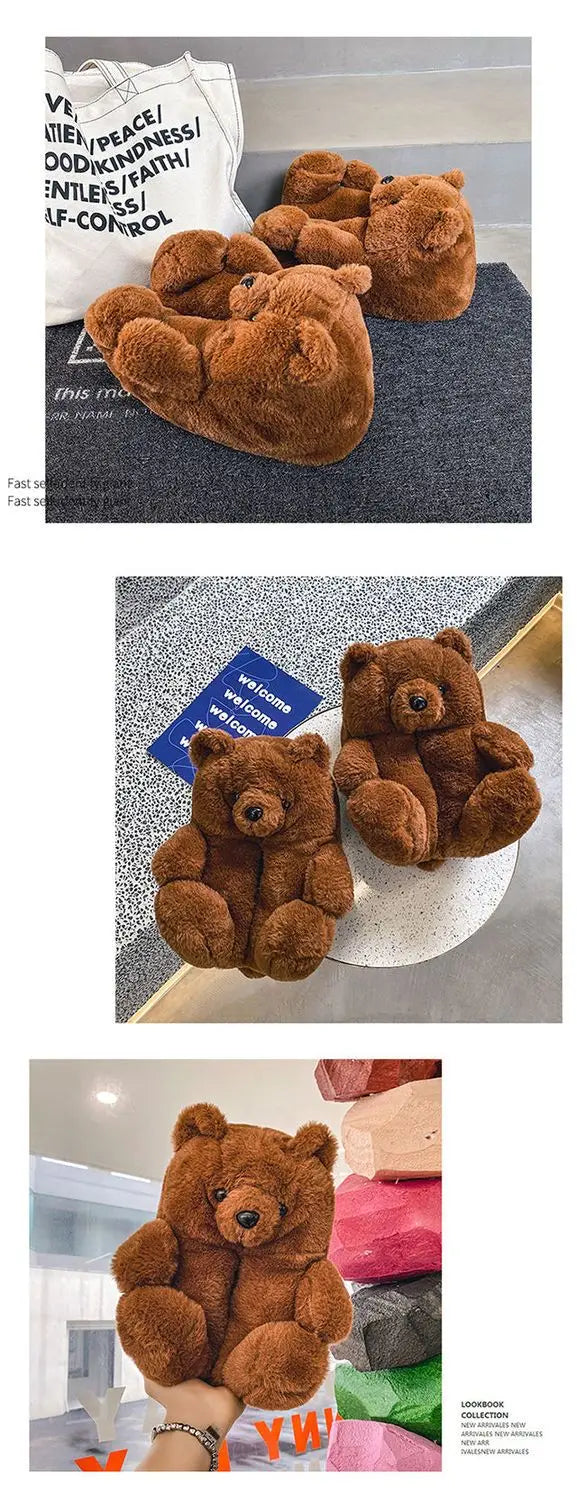 Pantoufles roses en fourrure d'animal à enfiler, chaussures d'ours moelleuses pour la maison, pantoufles d'intérieur chaudes et pelucheuses, tongs de maison, expédition rapide